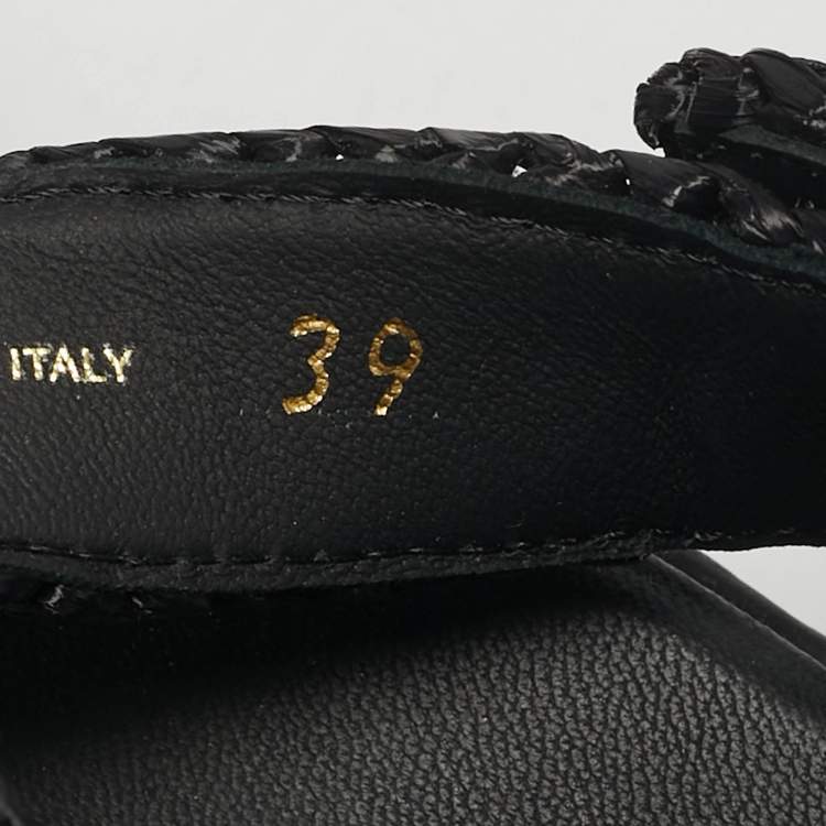 Pre Owned Prada Black Woven Straw Monolith Ankle Strap Sandals Size 39