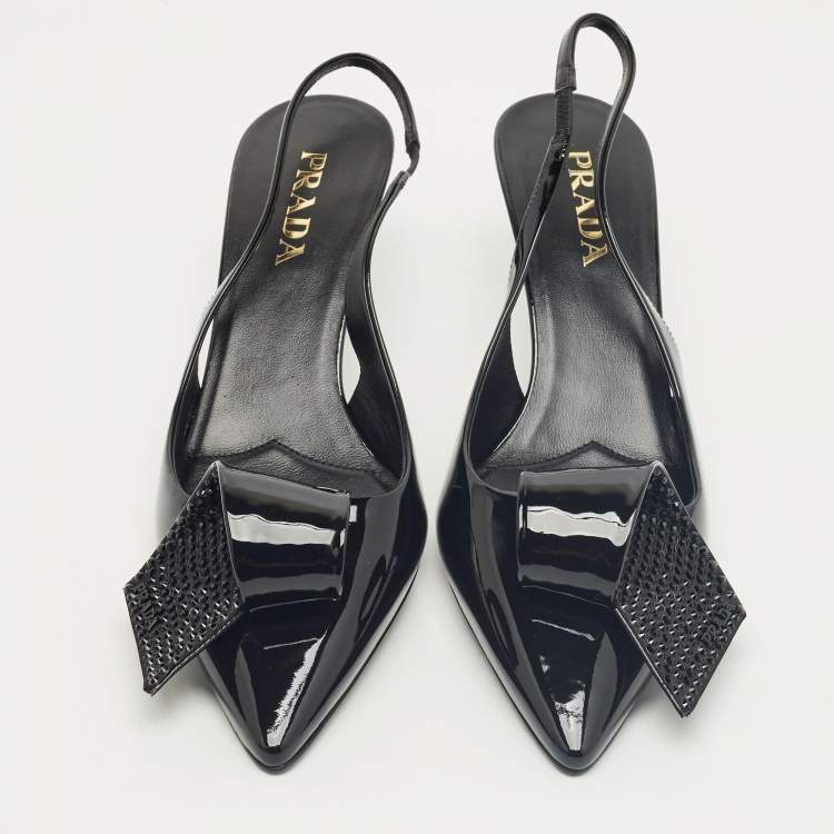 Pre Owned Prada Black Patent Leather Crystal Embellished Slingback Pumps Size 41