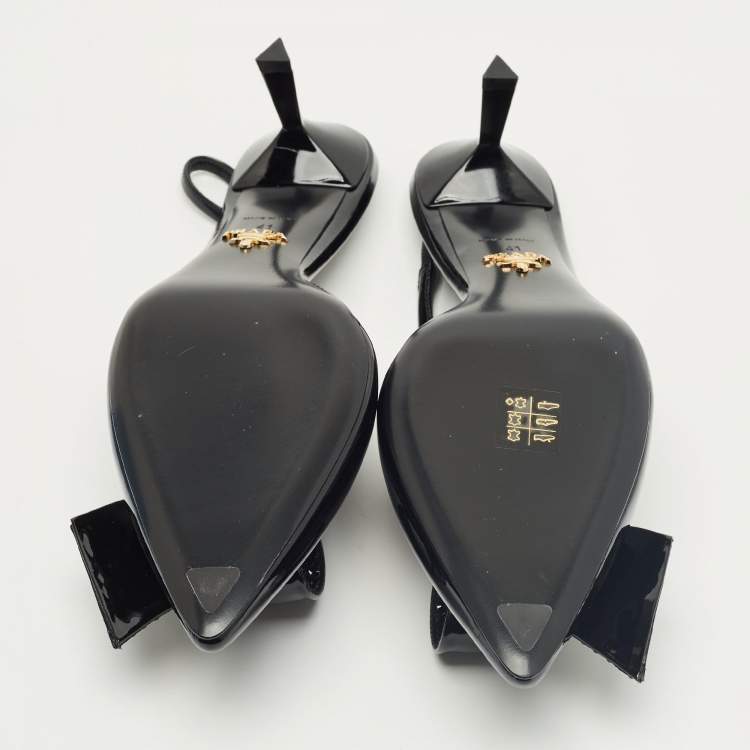 Pre Owned Prada Black Patent Leather Crystal Embellished Slingback Pumps Size 41