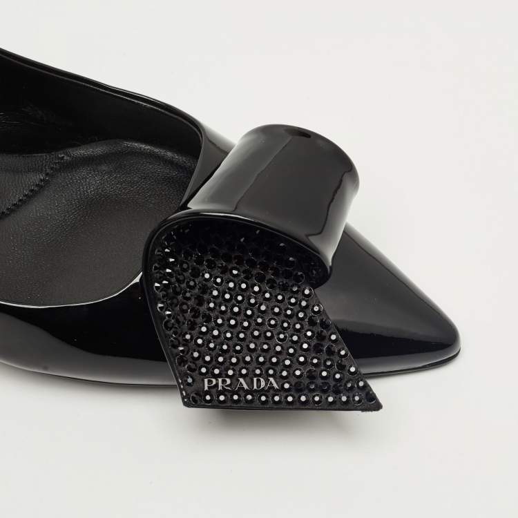 Pre Owned Prada Black Patent Leather Crystal Embellished Slingback Pumps Size 41