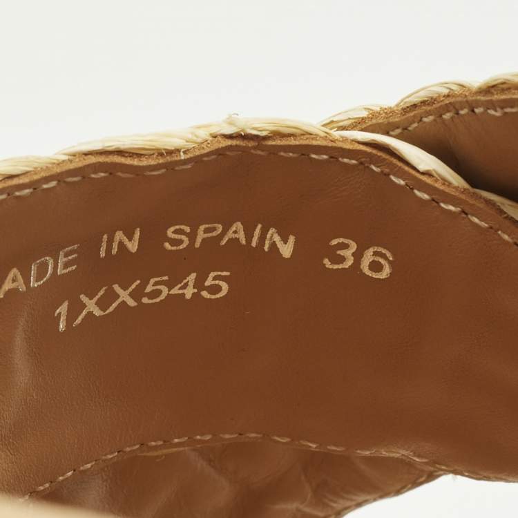 Pre Owned Prada Size 36 Beige Raffia Crisscross Crystal Embellished Flat Slides