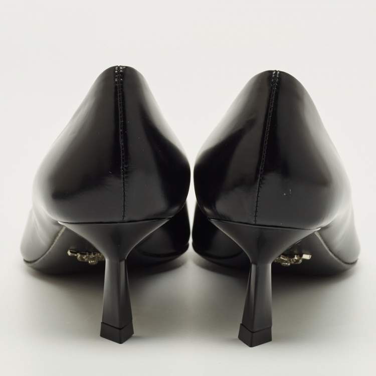 Pre Owned Prada Size 36.5 Black Leather Pointed Toe Pumps