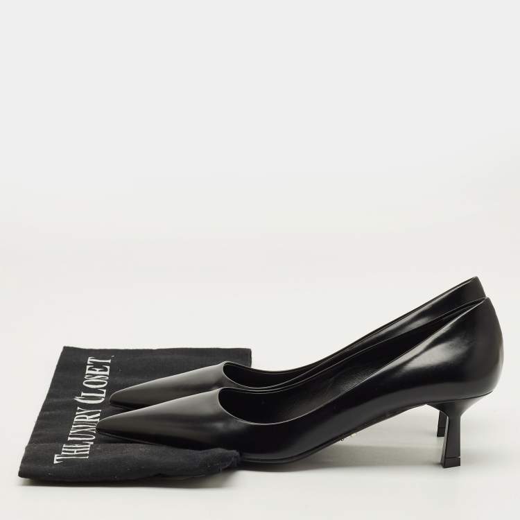 Pre Owned Prada Size 36.5 Black Leather Pointed Toe Pumps