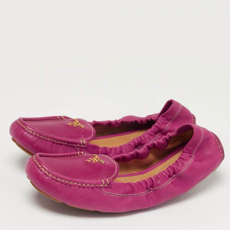 Pre Owned Prada Scrunch Size 41 Pink Leather Loafers