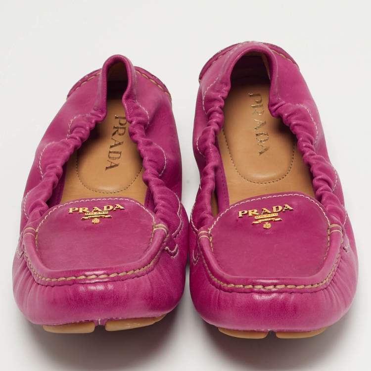 Pre Owned Prada Scrunch Size 41 Pink Leather Loafers