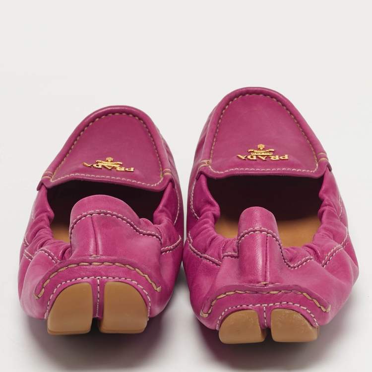 Pre Owned Prada Scrunch Size 41 Pink Leather Loafers