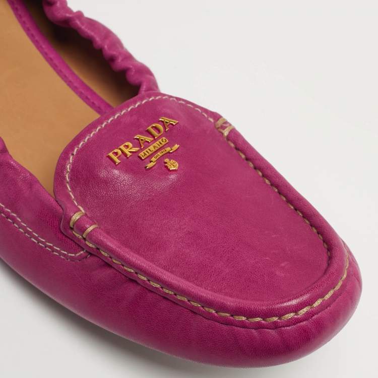 Pre Owned Prada Scrunch Size 41 Pink Leather Loafers