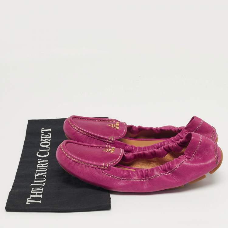 Pre Owned Prada Scrunch Size 41 Pink Leather Loafers
