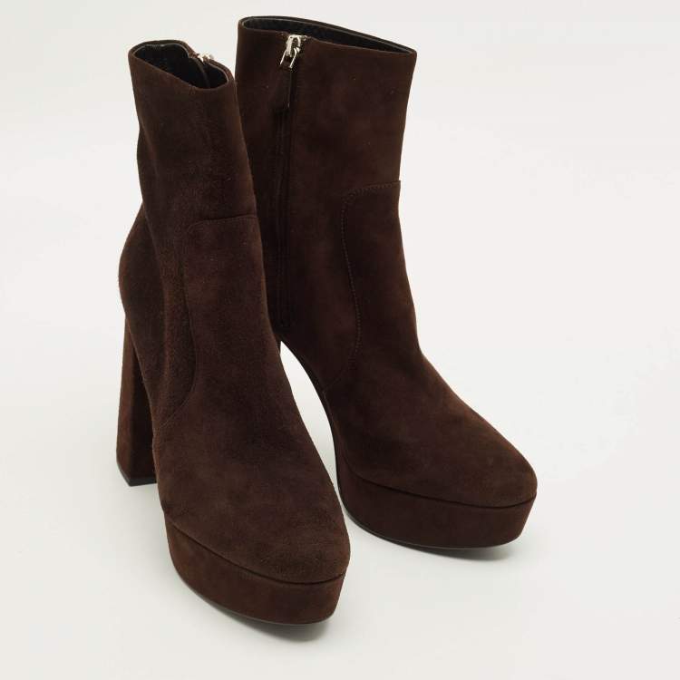 Pre Owned Prada Size 38.5 Brown Suede Ankle Length Boots