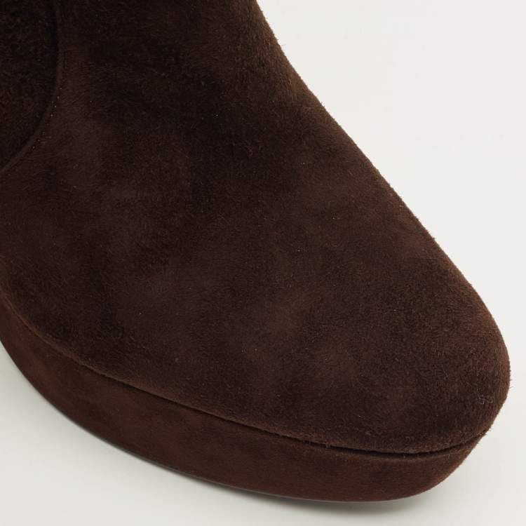 Pre Owned Prada Size 38.5 Brown Suede Ankle Length Boots