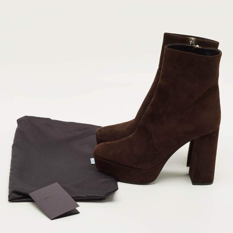 Pre Owned Prada Size 38.5 Brown Suede Ankle Length Boots