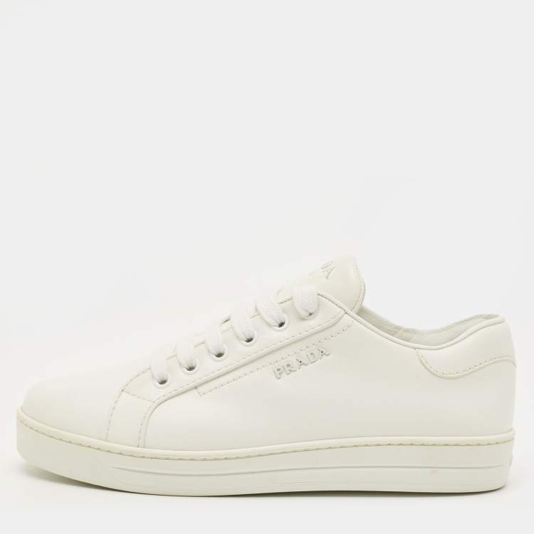Pre Owned Prada Size 36.5 White Leather Lace Up Sneakers