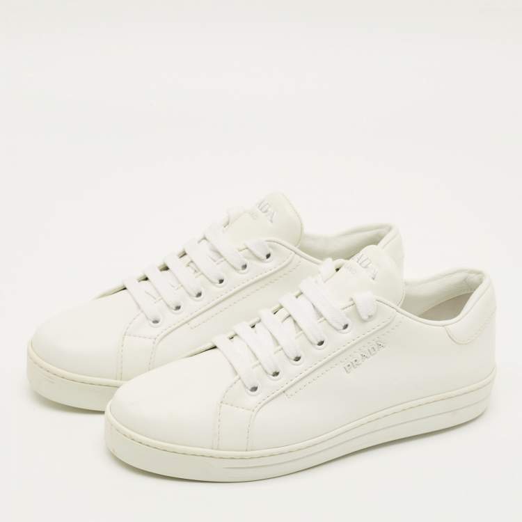 Pre Owned Prada Size 36.5 White Leather Lace Up Sneakers