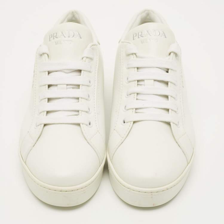 Pre Owned Prada Size 36.5 White Leather Lace Up Sneakers