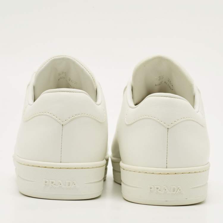 Pre Owned Prada Size 36.5 White Leather Lace Up Sneakers