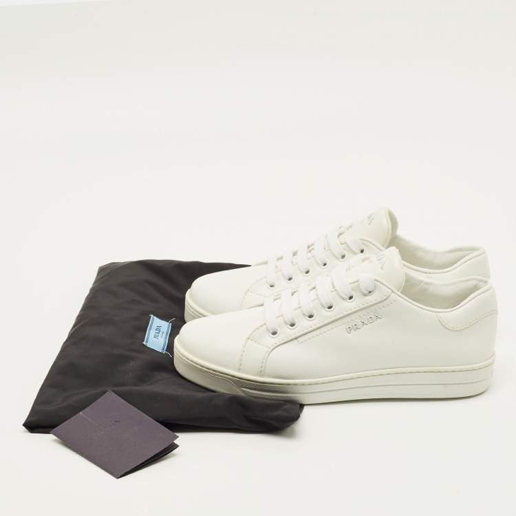 Pre Owned Prada Size 36.5 White Leather Lace Up Sneakers
