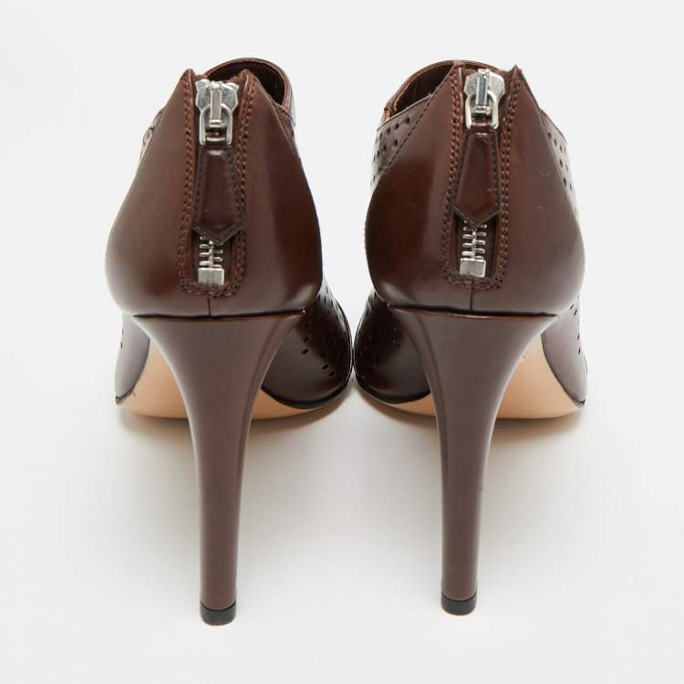 Pre Owned Prada Size 40.5 Brown Perforated Leather Ankle Length Booties