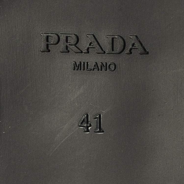 Pre Owned Prada Mary Jane Size 41 Black Leather and Mesh Logo Ballet Flats