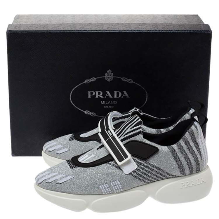 Pre Owned Prada Grey Glitter Fabric Cloudbust Sneakers Size 35