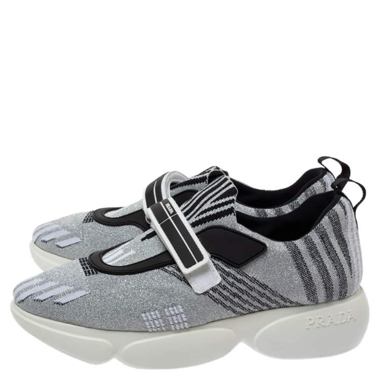 Pre Owned Prada Grey Glitter Fabric Cloudbust Sneakers Size 35