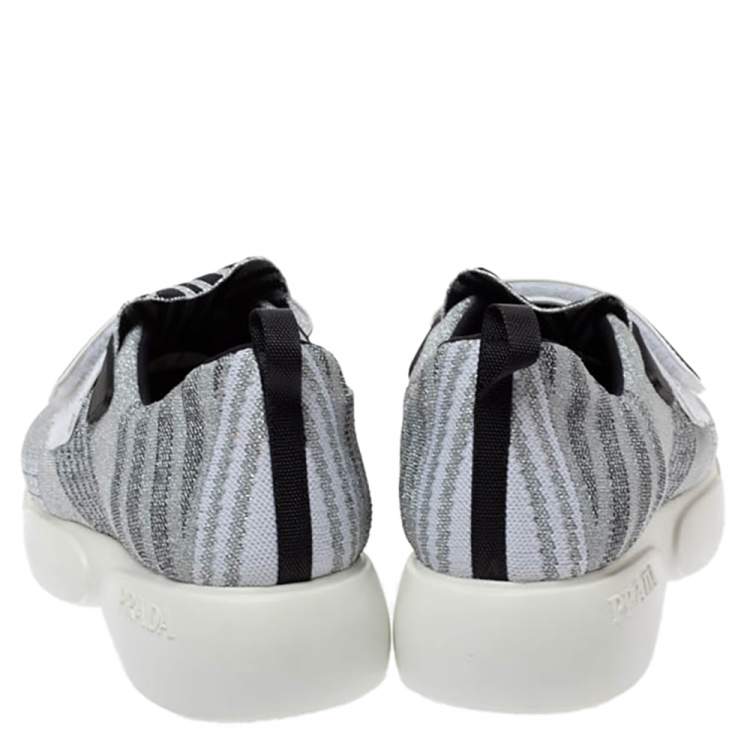 Pre Owned Prada Grey Glitter Fabric Cloudbust Sneakers Size 35