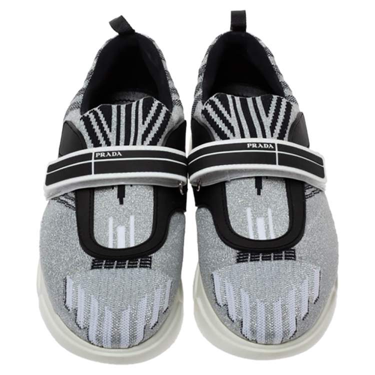 Pre Owned Prada Grey Glitter Fabric Cloudbust Sneakers Size 35
