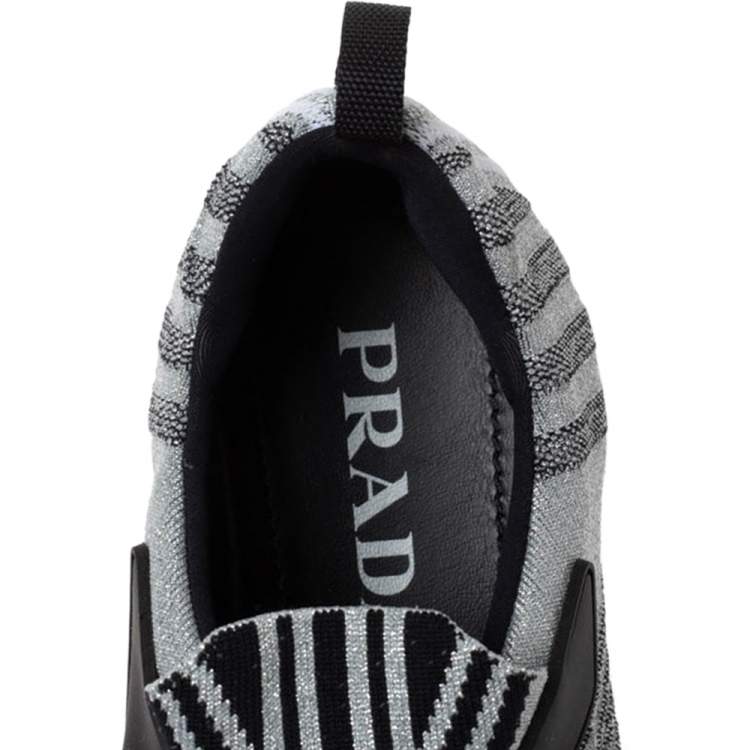 Pre Owned Prada Grey Glitter Fabric Cloudbust Sneakers Size 35