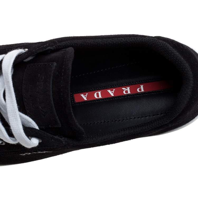 مملوكة مسبقًا Prada Sports Black Suede Leather Low Top Sneakers Size 38.5