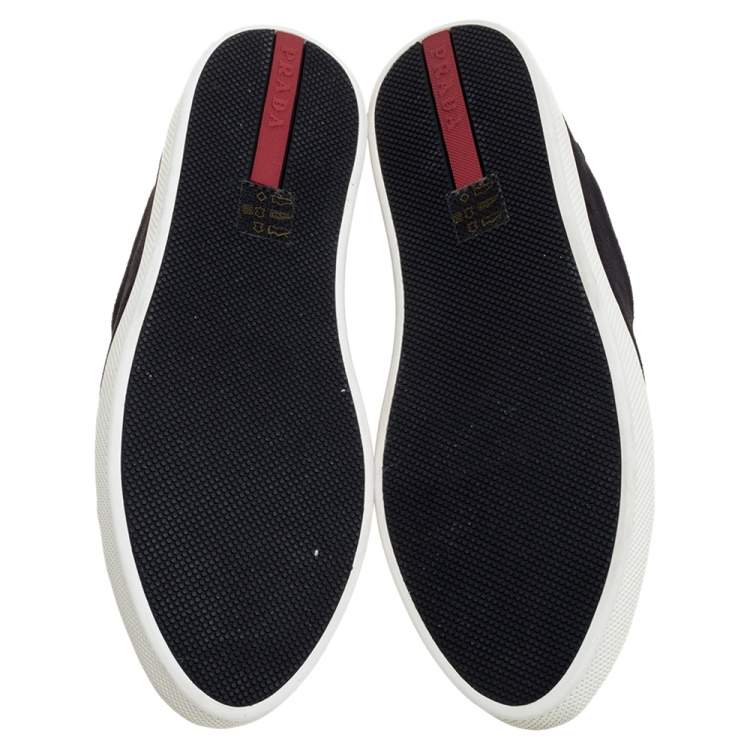 مملوكة مسبقًا Prada Sports Black Suede Leather Low Top Sneakers Size 38.5