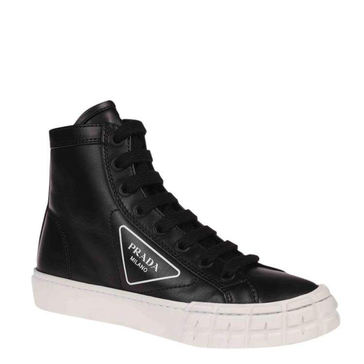 Pre Owned Prada Black Leather High top Sneakers Size EU 37.5