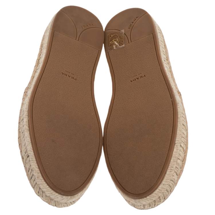 Pre Owned Prada Beige Quilted Leather Logo Espadrilles Slip On Loafers Size 37