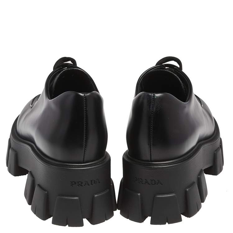 Pre Owned Prada Black Leather Lace Up Oxford Size 38.5 
