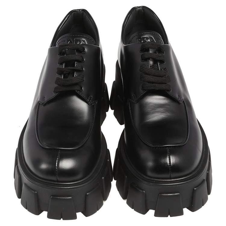 Pre Owned Prada Black Leather Lace Up Oxford Size 38.5 