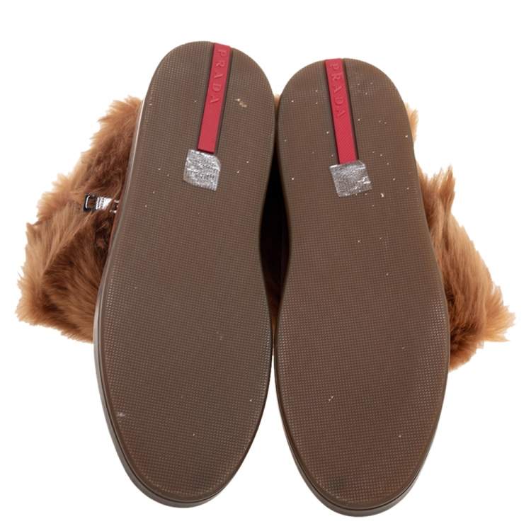 Pre Owned Prada Sport Brown Suede and Fur Zip Mid Calf Boots Size 39.5 