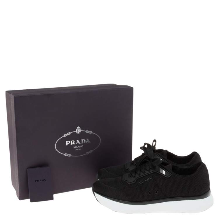 Pre Owned Prada Black Mesh Low-Top Sneakers Size 38.5