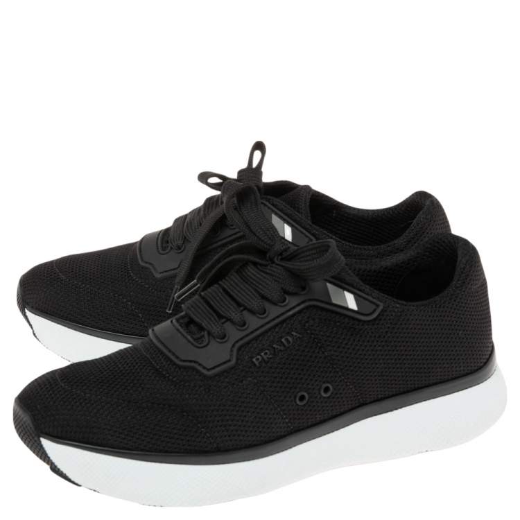 Pre Owned Prada Black Mesh Low-Top Sneakers Size 38.5