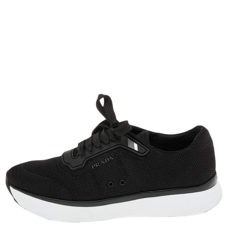 Pre Owned Prada Black Mesh Low-Top Sneakers Size 38.5