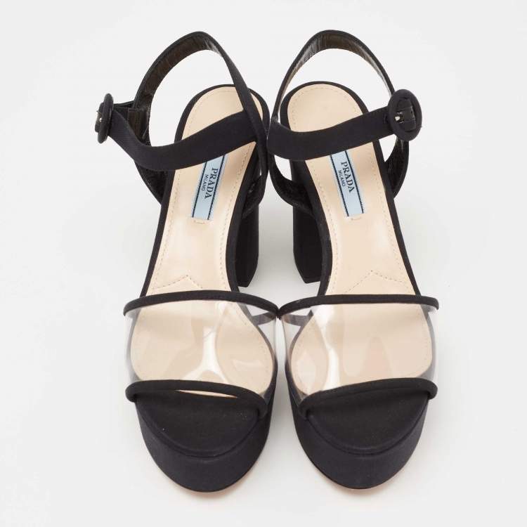 Pre Owned Prada Black  PVC  And Canvas Open Toe Platform Ankle Strap Sandals Size 37