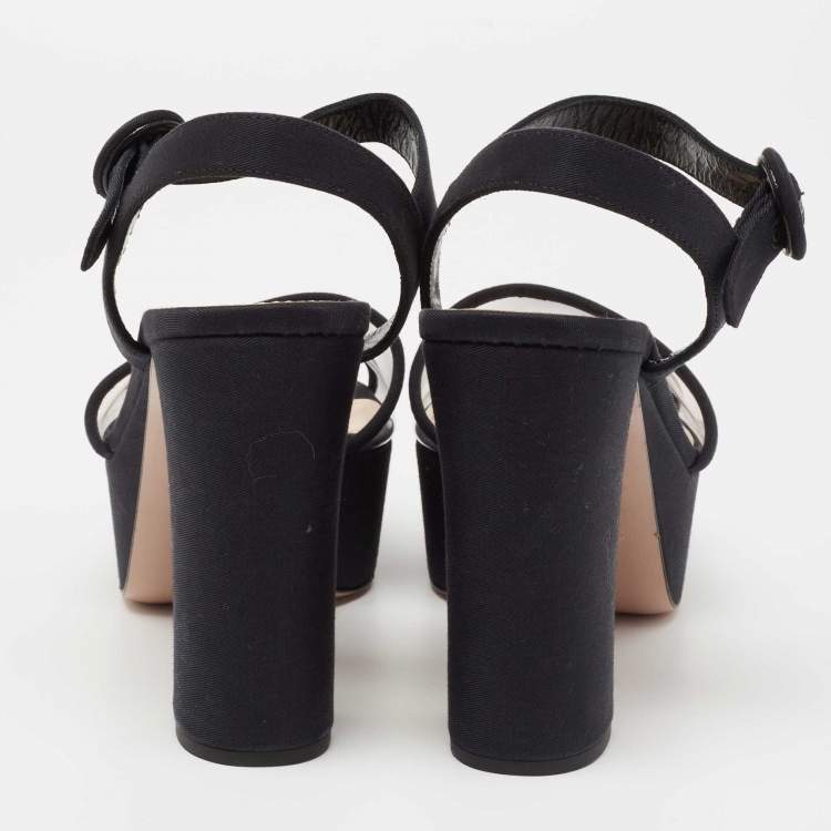Pre Owned Prada Black  PVC  And Canvas Open Toe Platform Ankle Strap Sandals Size 37