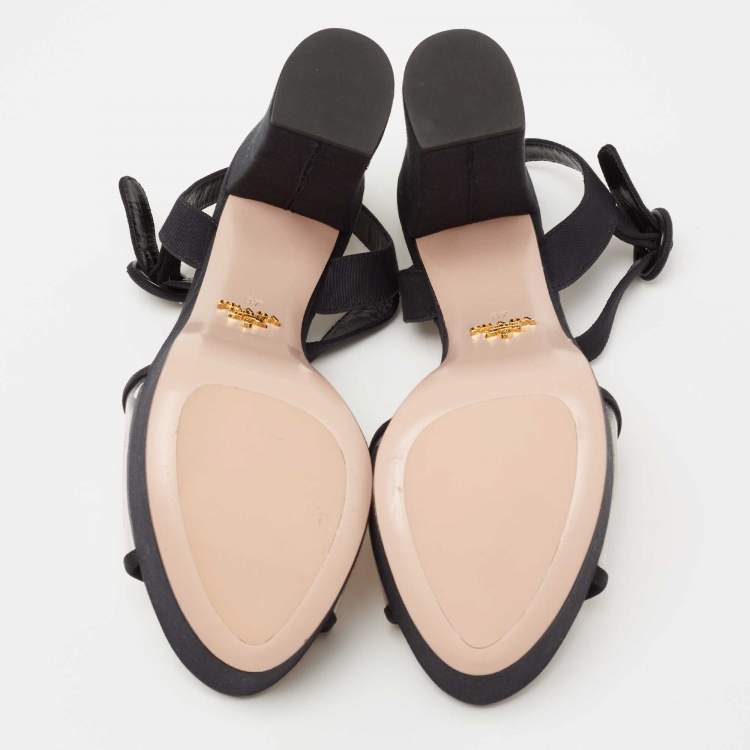 Pre Owned Prada Black  PVC  And Canvas Open Toe Platform Ankle Strap Sandals Size 37