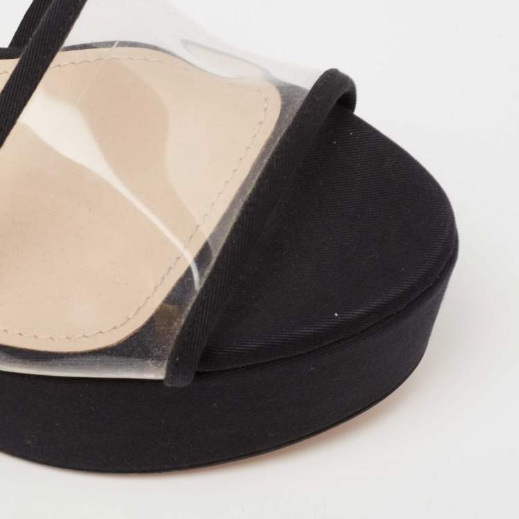 Pre Owned Prada Black  PVC  And Canvas Open Toe Platform Ankle Strap Sandals Size 37
