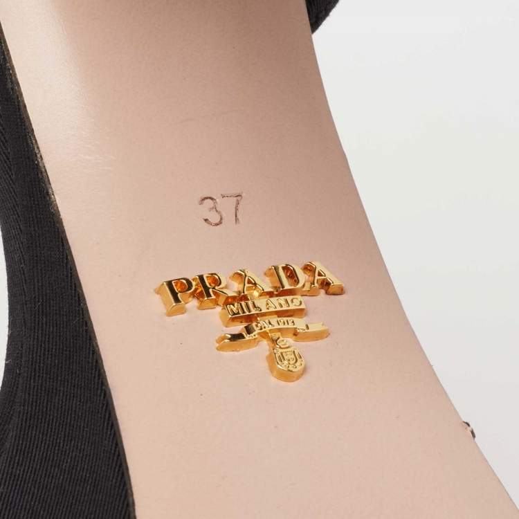 Pre Owned Prada Black  PVC  And Canvas Open Toe Platform Ankle Strap Sandals Size 37