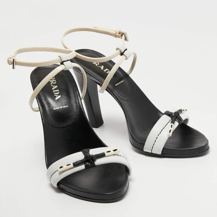 Pre Owned Prada Tricolor Patent and Leather Ankle Strap Sandals Size 38