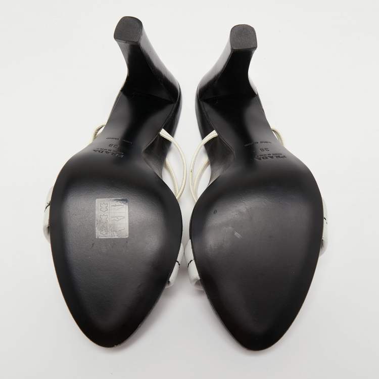 Pre Owned Prada Tricolor Patent and Leather Ankle Strap Sandals Size 38