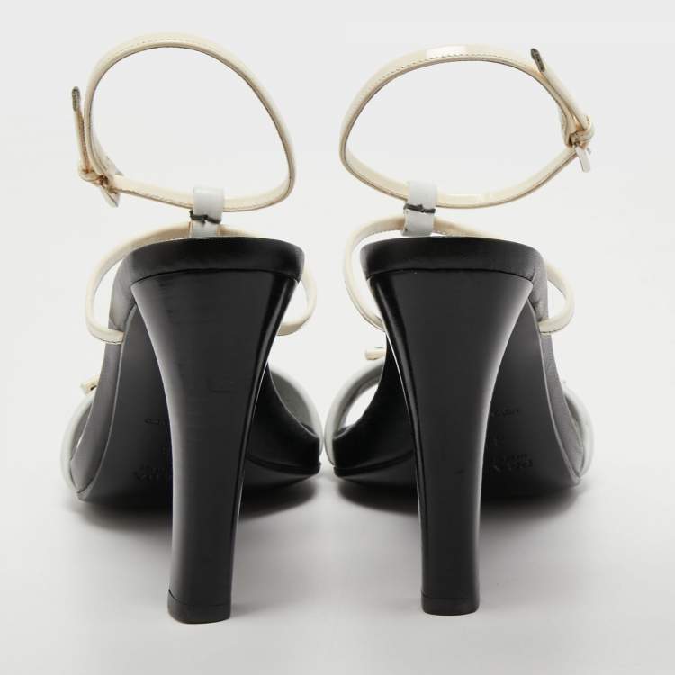 Pre Owned Prada Tricolor Patent and Leather Ankle Strap Sandals Size 38