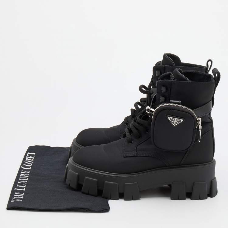 Pre Owned Prada Black Nylon Monolith Ankle Boots Size 38