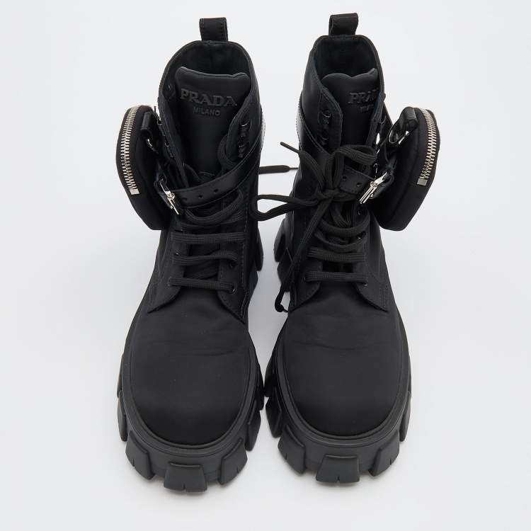 Pre Owned Prada Black Nylon Monolith Ankle Boots Size 38