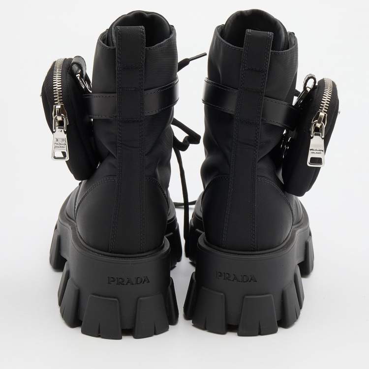 Pre Owned Prada Black Nylon Monolith Ankle Boots Size 38