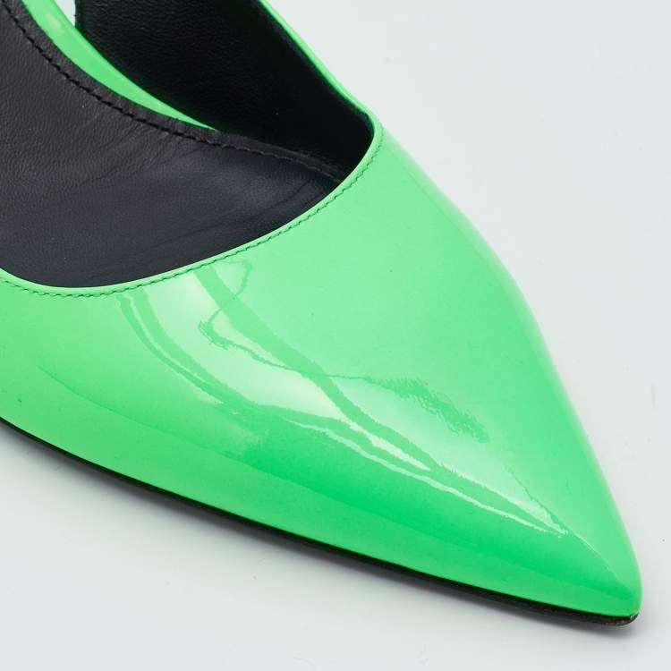 Pre Owned Prada Neon Green Patent Leather Pointed Toe Slingback Pumps Size 39