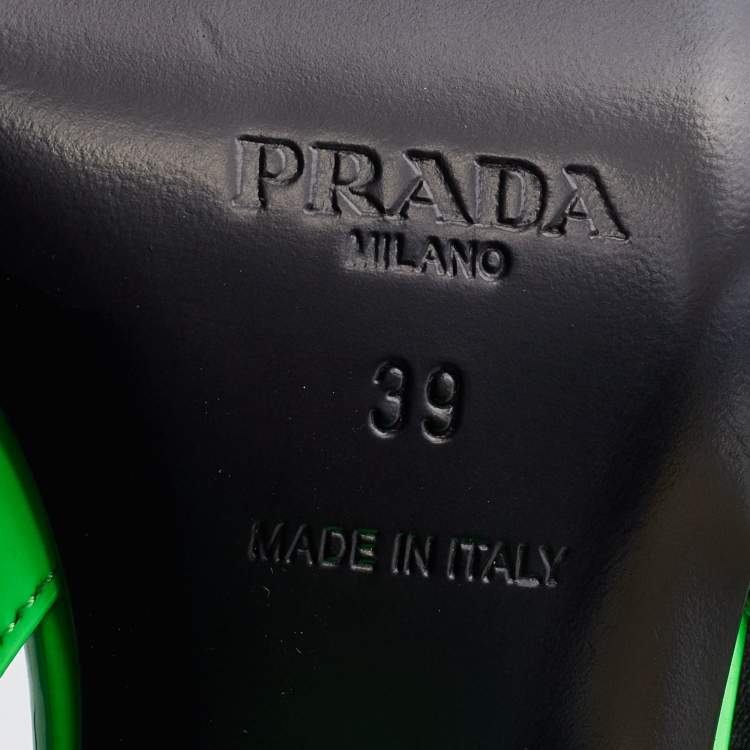 Pre Owned Prada Neon Green Patent Leather Pointed Toe Slingback Pumps Size 39